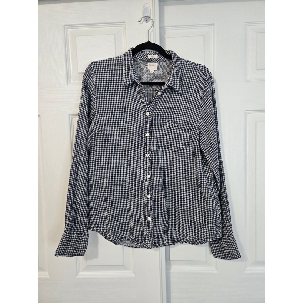 J.Crew Boy Fit Gingham Button Down Shirt Navy White Cotton Large